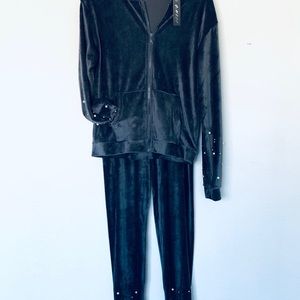 Velour Jacket & Velour Legging Set With Pearls